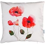 Mohnblumenkissen Aquarell, Kissenbezug mit Mohnblumen Motiv, 40x40cm,