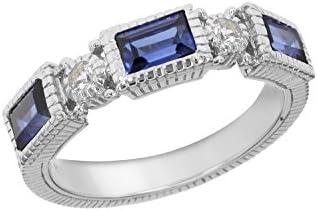 Judith Ripka Narrow Estate Band with 3 Baguettes - Blue Corundum - Size M