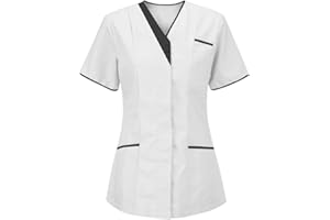 Jitong Donna Camice Medico Manica Corta Scollo a V. Infermiera Estetista Maglietta da Laboratorio con Taschino