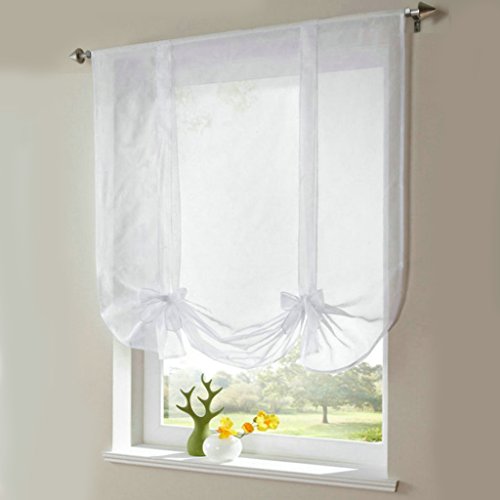 Raffrollos "Maria" mit Band Bändchenrollo mit Tunnelzug Vorhänge Voile 1er-Pack Weiß H*B 140*120cm