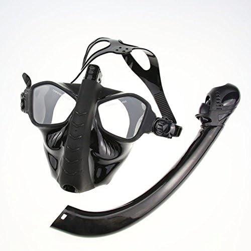 QSMY Diving Mask Snorkeling Set Full Face Alien Style Snorkeling Goggle for Adults (All Black)