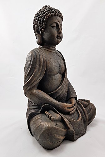 Großer sitzender Buddha in Stein-Optik für Innen / Außen dekorative thailändische Gartenskulptur, 39 cm - 5