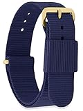 MOMENTO Damen Herren NATO Nylon Uhren-Armband Ersatz-Armband Uhren-Band mit Edelstahl-Schliesse in Gelb-Gold und Dunkel-Blau (Navy) Einfarbig 18mm