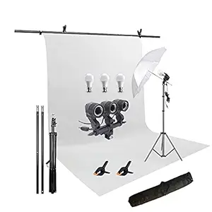 HIFFIN White Screen Backdrop 6x10 ft with 9 ft Stand - 6x9 ft Photography Backdrop with 2 Pcs Clamps, 1PCs Carry Bag (T Shape Kit C2 C1 White & Triple Holder Kit M1)