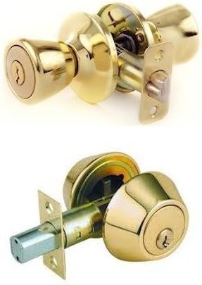 Lion Locks LICO0705 Tulip Entry Door Knob and Keyed Alike Single Cylinder Deadbolt, Polish Brass by Lion Locks