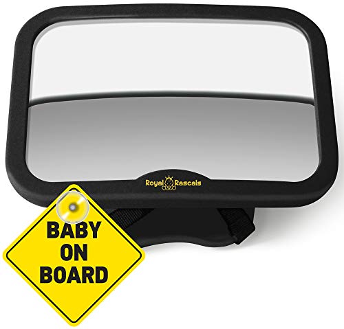 ROYAL RASCALS - Miroir de voiture pour bébé - Le rétroviseur LE PLUS SÛR pour surveiller votre bébé sur le siège arrière - NOIR - Convient à tout appuie-tête - Inclinable et orientable