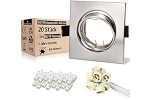 Wondlumi Cadre Spot Encastrable GU10 Inox Carré Orientable 30°pour Spot Led Encastrable 68mm Avec Douille GU10 pour Ampoules LED GU10,MR16 ou Halogènes,Spot Led Encastrable gu10 Plafond Set 20