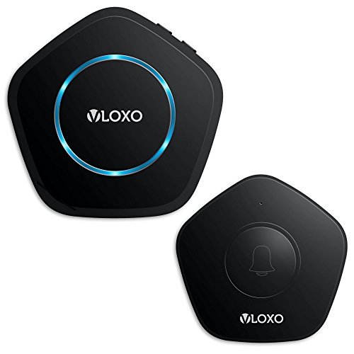 Preisvergleich Produktbild VLOXO Wireless Türklingel und Empfänger, Netzstecker Schnurloses Türklingel-Kit, Wasserdichte Türklingel funktioniert bei über 1000-Fuß Reichweite mit 52 Klingeltönen, keine Batterien für Empfänger erforderlich (Schwarz)