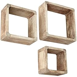 Jeu de 3 Lounge Cube étagère style maison de campagne étagère murale étagère cubiques en bois massif en marron clair