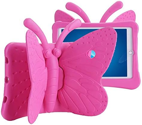 iPad Air Kids Case, SpiritSun 3D Lovely Butterfly Case Lightweight Durable EVA Cover Kids Friendly Stand Case Drop Protective Bumper for iPad Air/ Air 2/ iPad 9.7 2017/ iPad Pro 9.7 - Rose Red