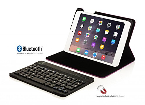 ForeFront Cases® Neue Apple iPad Mini 3 / 3rd Generation (Oktober 2014) Leder drahtlose Bluetooth Tastaturhülle– Vollständiges QWERTZ-Layout und eingebauter, wiederaufladbarer Akku inkl. Eingabestift und Displayschutz - 2