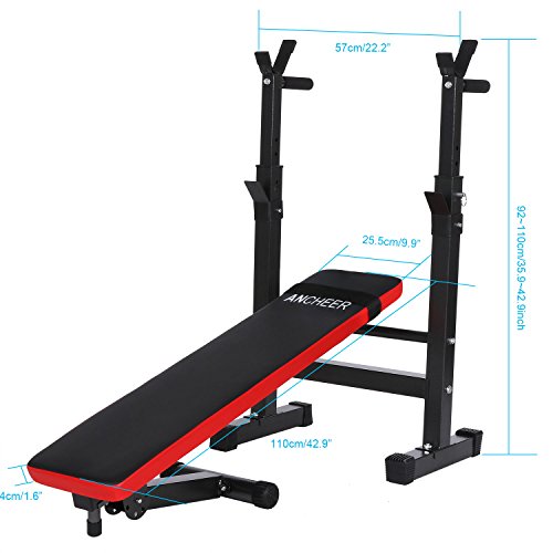 Ancheer zusammenklappbare und höhenverstellbare Hantelbank,multifunktions Hantelbank mit Langhantelablage,Drückerbank mit Hantelablage,Sit Up Bank Trainingsbank Rückentrainer Bauchtrainer - 2