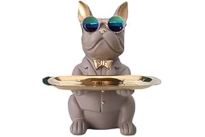 suruim Resin Bulldog Desk Storage Tray Statue Coin Piggy Bank Storage Animal Sculpture Table Decoration Multifunction Office Home Decor Coin Piggy Bank Storage (Brown)