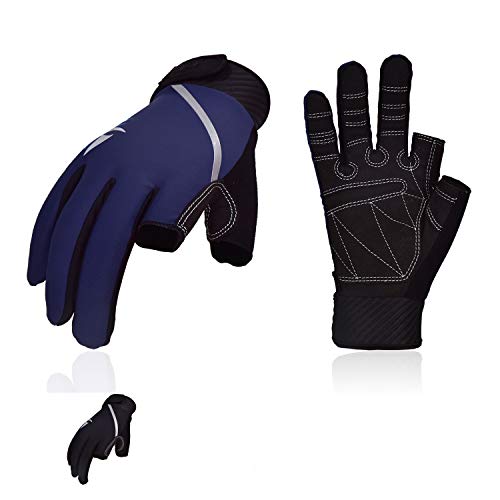 Vgo. 2 Paires Gants Demi-Doigts Respirants pour Voile, Navigation, Canotage, Aviron et Kayak, Homme Femme (2 Paires, 9/L, Noir+Bleu foncé, SL6079)