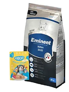 Eminent Kitten - 2 kg is a Full-Value Food for Kittens, Pregnant and lactating Cats + Free MOOCHIE (1 Pouch ) 85g Wet Cat Food Grain-Free Gravy with Tuna Chicken and Salmon Oil