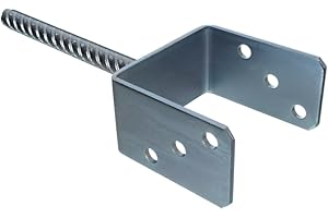NAJDER Support Poteau en U, Pied de Poteau Fixation Bois, Ancrage en Béton 90 mm, Longueur de la Tige: 200 mm, Acier Galvanisé à Chaud, 3 Trous, Très Résistant