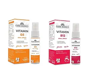 FARM BIONICS Combo of Guava Flavour Vitamin B12 and Muskmelon Flovour Vitamin D3 Oral Spray, 30ml | 100% Vegetarian | Sugar and Gluten Free | Immunity Booster Spray for Men and Women