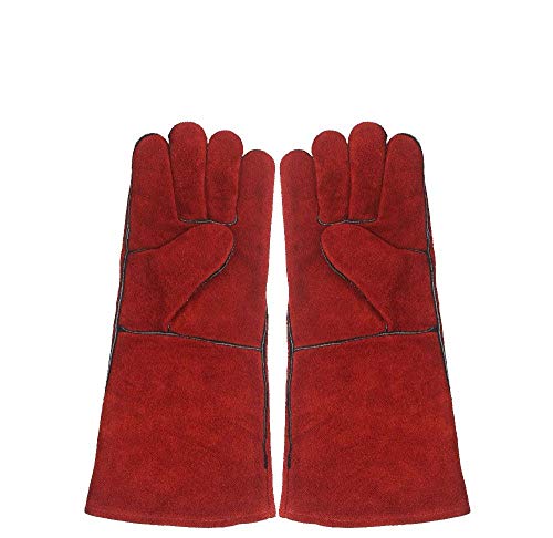 Preisvergleich Produktbild Schweißer-Handschuhlederschweißhand... - Hitze- / Feuerbeständig, Perfekt für Schweißer / Ofen / Kamin / Tierhandhabung / Grill -Rot- 16 Zoll, A