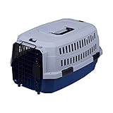 Transportín rígido para perros o gatos Nobleza, color azul marino y gris, largo 68cm