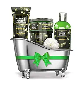 Bryan & Candy New York Green Tea Bath Tub Valentines Gift Set For Women And Men Combo For Complete Home Spa Experience (Shower Gel, Hand & Body Lotion, Sugar Scrub, Body Polish)