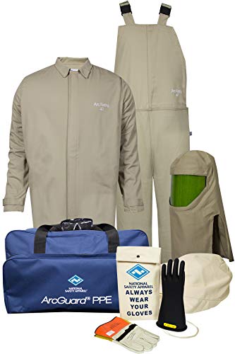 National Safety Apparel KIT4SC40ECXL09 ArcGuard Economy Arc Flash Kit with Short Coat and Bib Overall, 40 Calorie, X-Large/Glove Size 9, Khaki