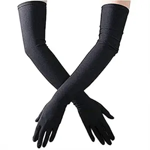 Kuber Industries Cotton 2 Piece Full Hand Arm Sleeves Gloves Set - Black