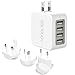 Produktbild Reiseadapter USB Ladegerät USB Netzteil mit US / UK / EU / AUS Stecker 4 USB Ports 4.6A kompatibel mit iPhone 7 / 6 Plus / 6 Samsung Galaxy S7 / S6 Edge / S7 Edge iPad Air / Mini u.a. Smartphones und Tablets (Weiß)