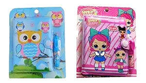 AUM Owl & Lovely Baby Small Pocket Diary with Small Pen for Kids Cute Cartoon Stationery Set with Spiderman & Lovely Baby for Students Kids Children Birthday Return Gift Pack of 02
