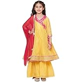 Bitiya By Bhama Girls Yellow Ethnic Motifs Woven Design Anarkali Kurta & Sharara with Dupatta(TKS138)