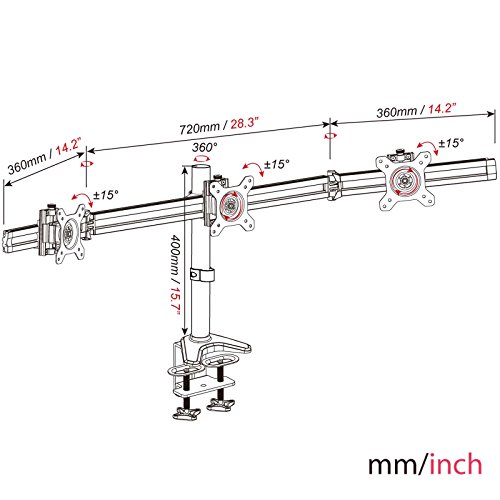 HFTEK MP230C-L 2 3 Fach Monitor Halterung Halter Tischhalterung Stand für Bildschirm Monitor 15 – 32 Zoll mit VESA 75 / 100 - 2
