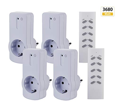 ZEYUN Prises Télécommandées Programmables, Lot de 4 Prises Sans Fil, Fonction All ON/All OFF, 2 Télécommande, 30m, 3680W, Economie d'Energie.