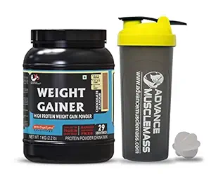 Strava AdvanceMuscleMass Weight Gainer with Enzyme Blend | 5.1 G Protein | 25.3 G Carbs | Lab tested | With Shaker | Chocolate Flavour | 1 Kg / 2.2 lb
