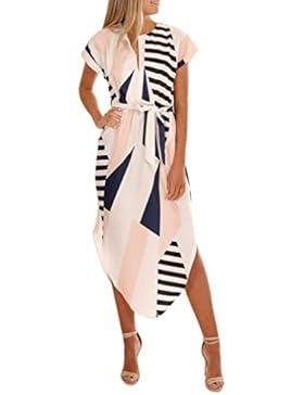 Amlaiworld Damen bunt Geometrisches Muster druck Kleid elegant sommer lang Kleider party locker cocktailkleid...