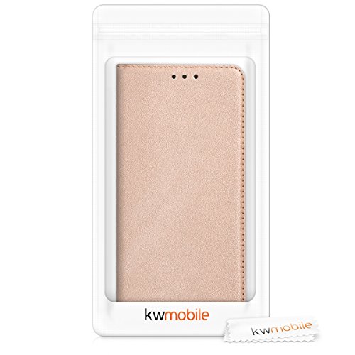 kwmobile Funda para bq Aquaris U Plus - Carcasa para m  vil de  Cuero sint  tico  - Case  Plegable  en  Oro Rosa 