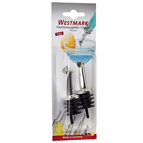 Westmark 43822280 zwei Spirituosen-Ausgießer für Flaschen, Mit Klappe und Luftröhrchen, Kunststoffkorken/Messing, Nickelfrei, Classic-Gastro, Schwarz/Silber - 2