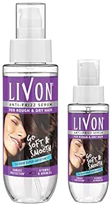 Livon Serum for Women for Dry & Rough Hair For 24 Hour Frizz-free Smoothness, with Argan Oil & Vitamin E, 100 ml and Livon Serum for Women for Dry & Rough Hair For 24 Hour Frizz-free Smoothness, 50 ml