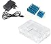 Produktbild 3er Set Kit Raspberry Pi 3 (03/2016) Gehäuse/Case transparent + Rydges Netzteil 5V 2500mA Micro USB + 2X Ultimate Kühlkörper Blue Edition (3er Set Clear)
