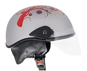 Western Era Stylish Lovable Half Face Helmet for Kids || Baby Safety and Comfort || (3-12 Years) (Silver Matte) (Red Sticker)