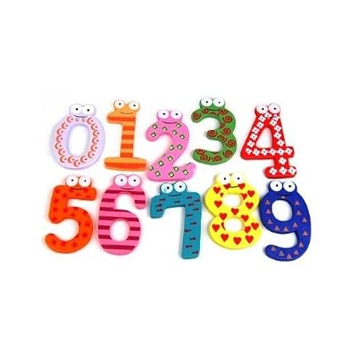 Générique 10pcs Numéros 0-9 Aimants en Bois de Réfrigérateur pour Enfants