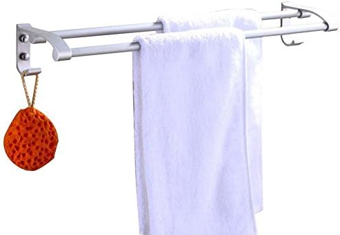 Towel Bar Rack Aluminum Double Towel Bar Rack Wall Mounted Shelf Hanger Holder Organizer for Bathroom and Kitchen Contemporary Style
