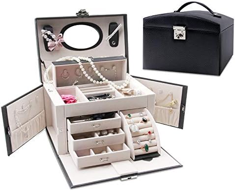 ZYWTZ® High Capacity Jewelry Storage Box Embossing Texture Multi-Layer With Lock Earring Necklace Ring Bracelet Jewellery Box