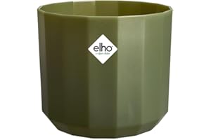 Elho Facet Round 23cm - Vaso per Piante da Interni - 100% Plastica Riciclata - Ø 22.7 x H 20.4 cm - Verde/Verde Foresta