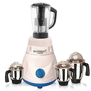 Sunmeet 1000 watts Heavy Duty Mixer Grinder with 4 Jars Color Whiteblue (Chutney Jar, Medium Jar, Large Jar and Juicer Jar with Filter) MAR20-7 Make in India