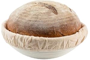 SUGUS HOUSE Recipiente de ratán hecho a mano de ratán para pan redondo de 10 pulgadas con forro y forro Brotform Dough Rising, perfecto para artesanos