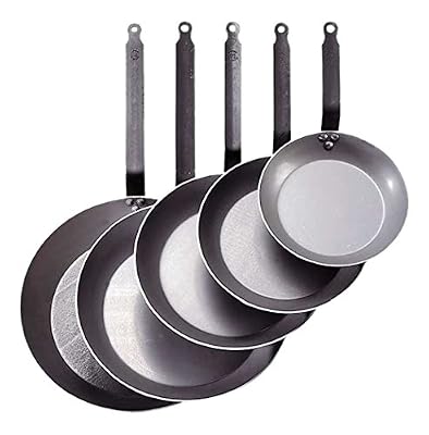 De Buyer 5110.50 'Carbone Plus' Poêle Ronde Coupe Lyonnaise - Queue Feuillard Rivetée - Tôle d'Acier Blanche - Diamètre 50 cm