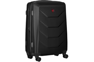 WENGER Prymo Medium Hartschalenkoffer mit 4 Rollen, Trolley, Mittelgroß, 59 (67) l, Sicherheitsschloss, Damen Herren, Reisen Urlaub, Schwarz, 612537