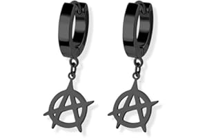 BlackAmazement Set di 2 orecchini a cerchio in acciaio inox 316L, con simbolo di anarcho, anarchia, orecchini in ordine, colore nero, argento, oro, punk da uomo e da donna