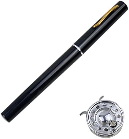 MEIYU Mini Portable Pocket Aluminum Alloy Fishing Rod Pen Shape Pole Fish Reel Line Soft Bait Hook Float Tackle black