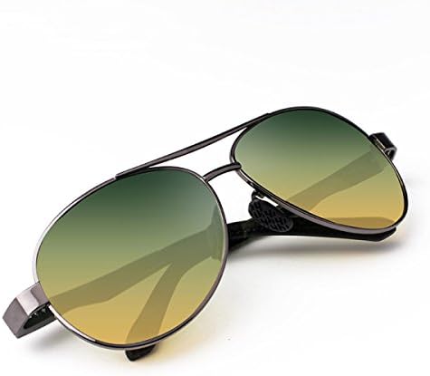 LQQAZY Pilot Polarized Sunglasses Day \u0026 Night Mirror Driver Eyewear,Yellow-green