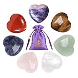 7 Chakra Healing Crystal Natural Heart Stones Set Crystals And Gemstones Healing Reiki Puff Heart Pocket Palm Stone For Stress Relief Chakra Balancing Home Decoration Yoga (7pcs)